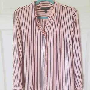 White house black market pink and black pin stripe blouse